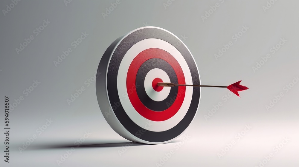 A bullseye target on a white background, with a red arrow pointing to it, created with generative ai A bullseye target on a white background, with a red arrow pointing to it, created with generative ai