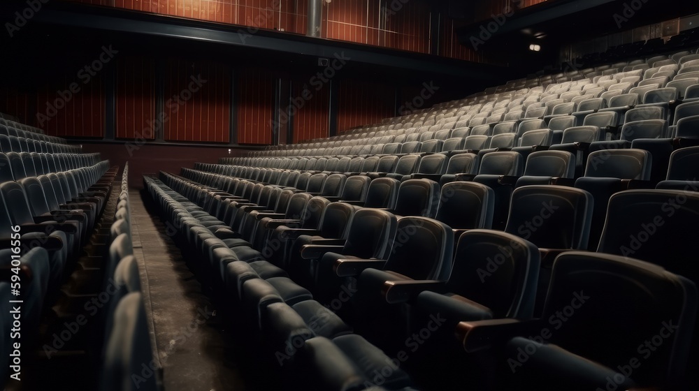 Fototapeta premium Rows of empty seats in a cinema or theatre Generative ai