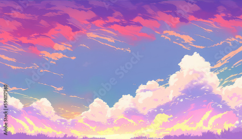 Pastel color of sky background. Illustration graphic design. Generative ai. Anime cartoon style