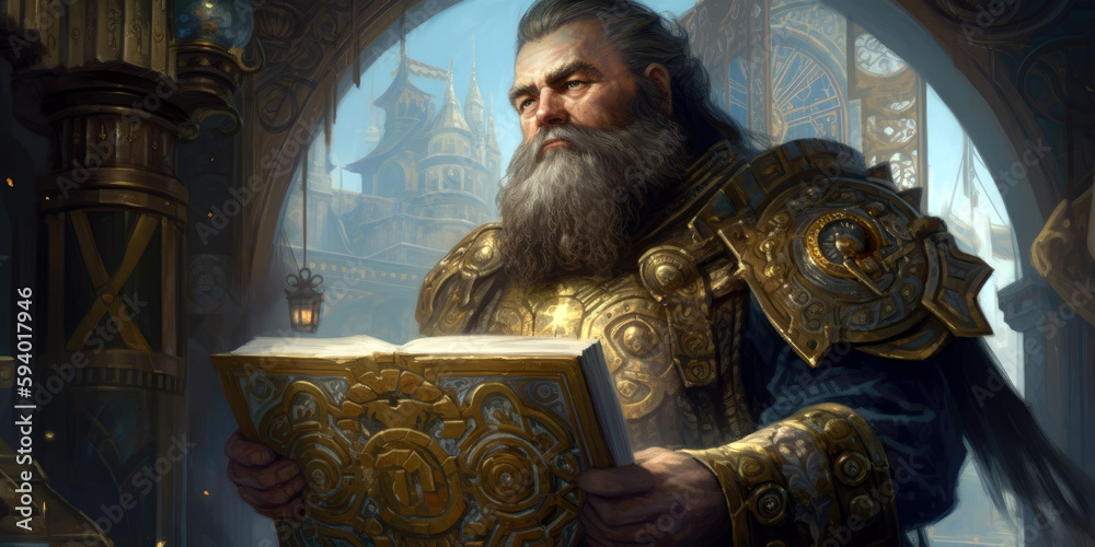 Fototapeta premium fantasy stoic dwarf cleric, dnd character concept, generative ai
