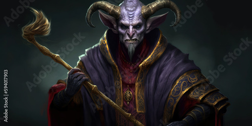 fantasy dark and brooding tiefling warlock, dnd character concept, generative ai