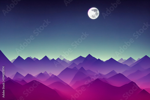 night landscape with moon and mountains