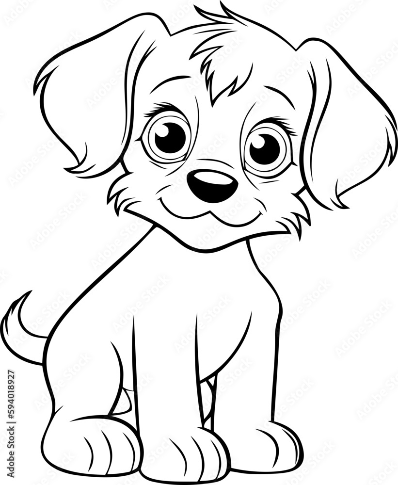 Fototapeta premium Engaging black and white puppy cartoon vector, designed for children's coloring books and imaginative projects.