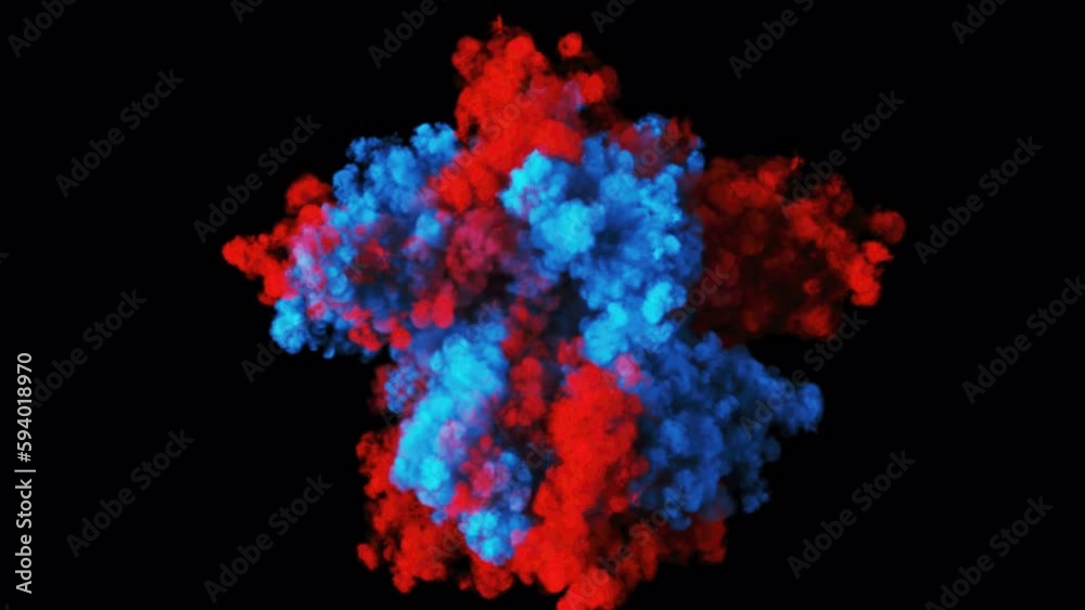 Puffs of red and blue smoke on a black background. 3d illustration. Puffs of red and blue smoke on a black background. 3d illustration.