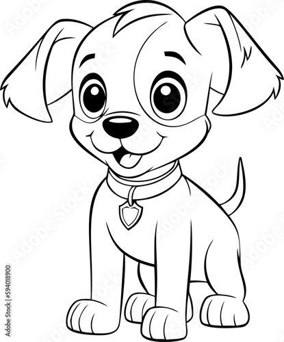 A delightful black and white puppy cartoon, ideal for children's coloring books or artistic activities.