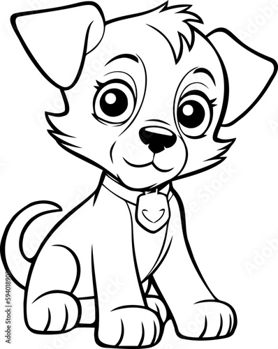 Charming puppy cartoon in black and white, perfect for children's coloring books or art activities.