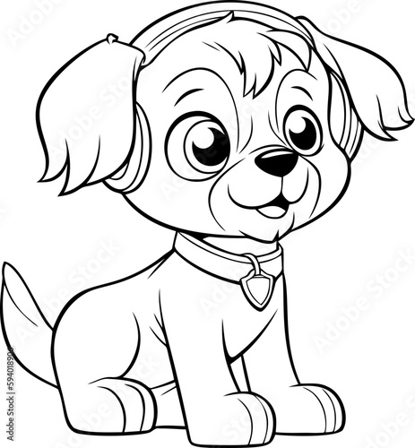 A lovable black and white puppy illustration, ideal for children's coloring books and artistic projects.