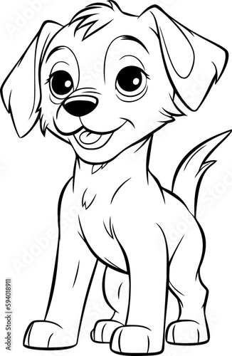 A lovable black and white puppy illustration, ideal for children's coloring books and artistic projects.