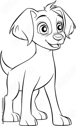 A lovable black and white puppy illustration, ideal for children's coloring books and artistic projects.