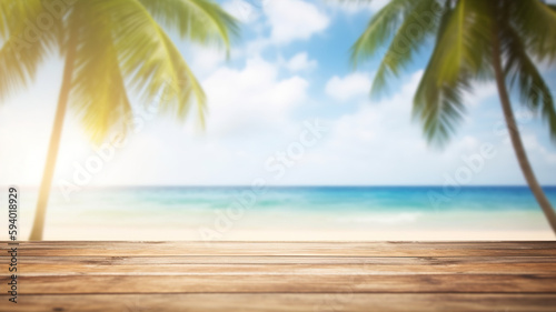 Sunny tropical Caribbean ocean beach with palm coconut trees  sea island vacation on hot summer day