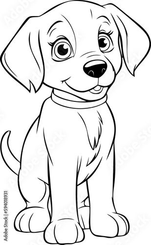 A delightful black and white puppy cartoon  ideal for children s coloring books or artistic activities.