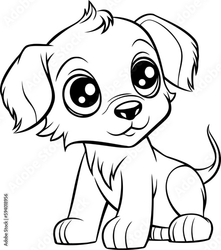 A captivating black and white puppy illustration, great for children's coloring books and creative activities.