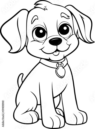 Cute black and white puppy cartoon vector  ideal for kids  coloring books and creative projects.