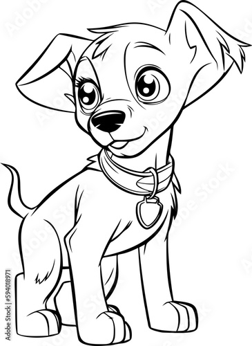 A lovable black and white puppy illustration, ideal for children's coloring books and artistic projects.