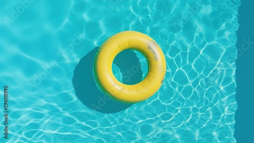 Water pool summer background with yellow floating ring. Summer sea waves background