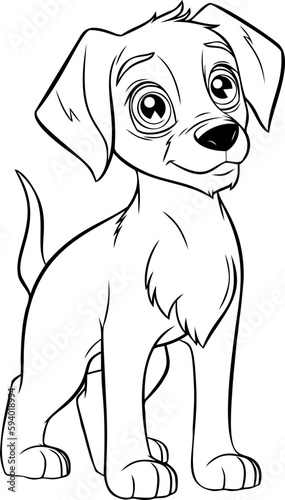 A lovable black and white puppy illustration, ideal for children's coloring books and artistic projects.