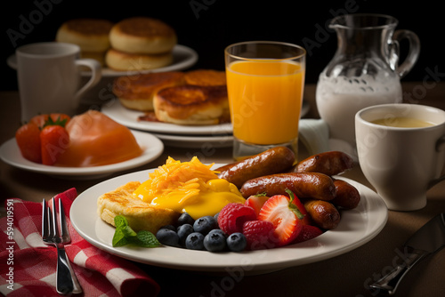 American breakfast food menu. AI generated.