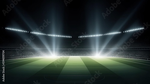 Soccer field with bright lights. Generative AI photo