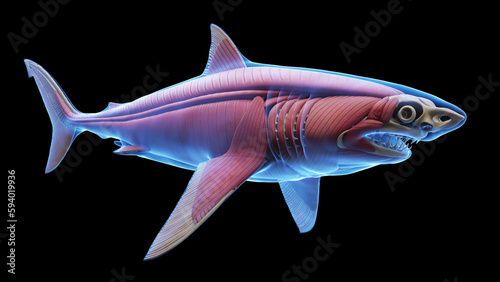 3d illustration of a great white shark's muscular system photo