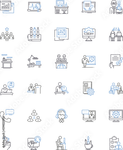 Sales pitch line icons collection. Persuasive, Pitch, Presentation, Convincing, Negotiation, Promotional, Effective vector and linear illustration. Compelling,Satisfying,Selling outline signs set