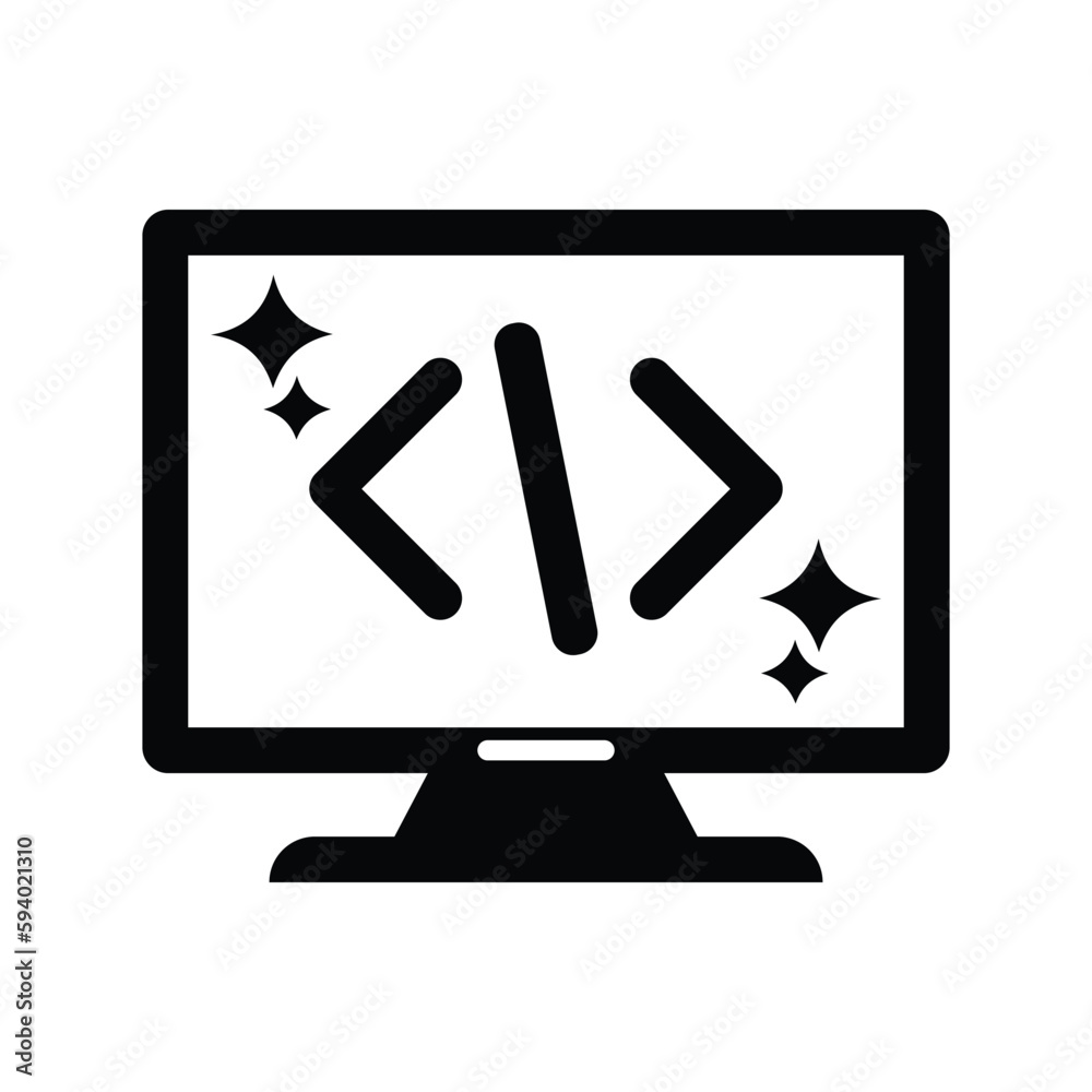 Clean, coding, code icon. Black vector graphics. Clean, coding, code icon. Black vector graphics.