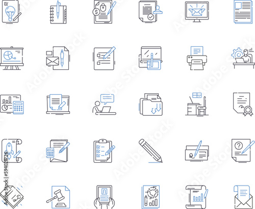 Revising line icons collection. Edit, Modify, Revamp, Redraft, Reframe, Transform, Improve vector and linear illustration. Rewrite,Restructure,Review outline signs set