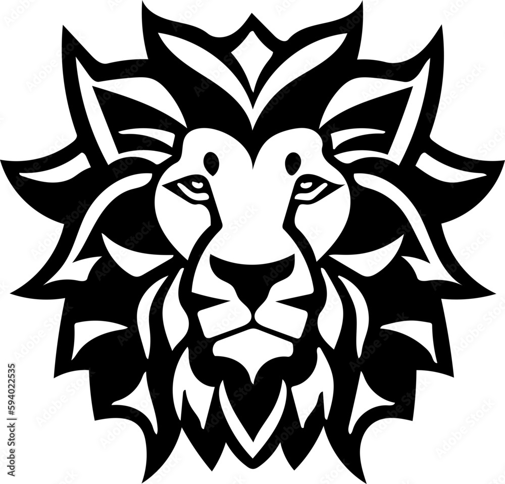 Mascot logo of a lion head in black and white color, vector illustration 