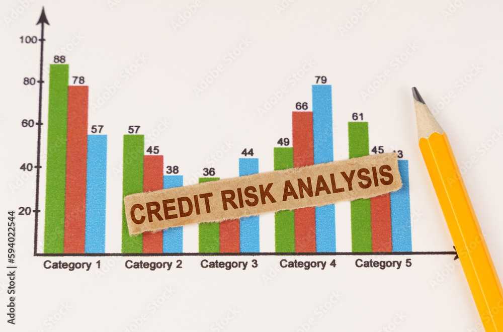 On the business chart lies a pencil and a strip of paper with the inscription - Credit Risk Analysis
