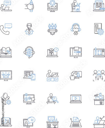Engaged line icons collection. Committed, Enamored, Attached, Invested, Devoted, Pledged, Obligated vector and linear illustration. Involved,Emotionally invested,Enthralled outline signs set