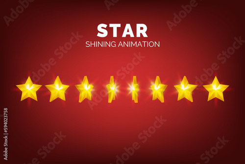Spinning 3D gold star, animated golden shapes rotate. These golden vector elements are perfect for representing bonuses, jackpots, high scores or 1st place wins. Glossy icons of yellow stars.
