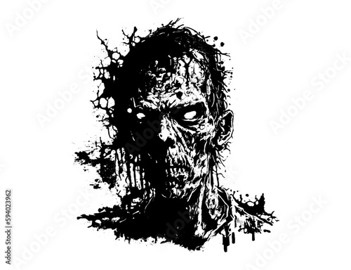 Zombies. Black and White Style. Zombie Man. Zombie apocalypse. Textures. Design for postcard, book, poster, banner. Vector illustration