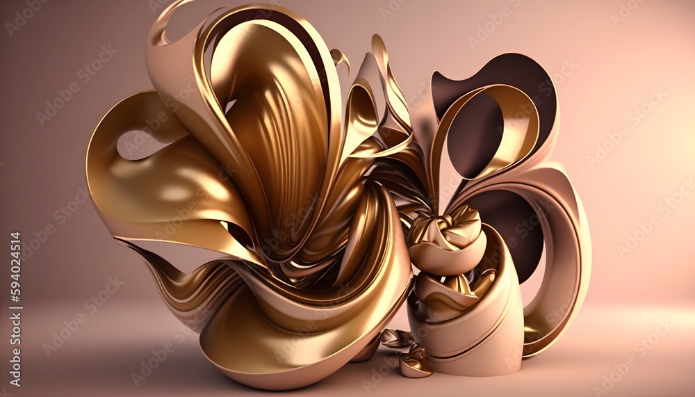 Metallic golden swirls morphing abstract fluid art