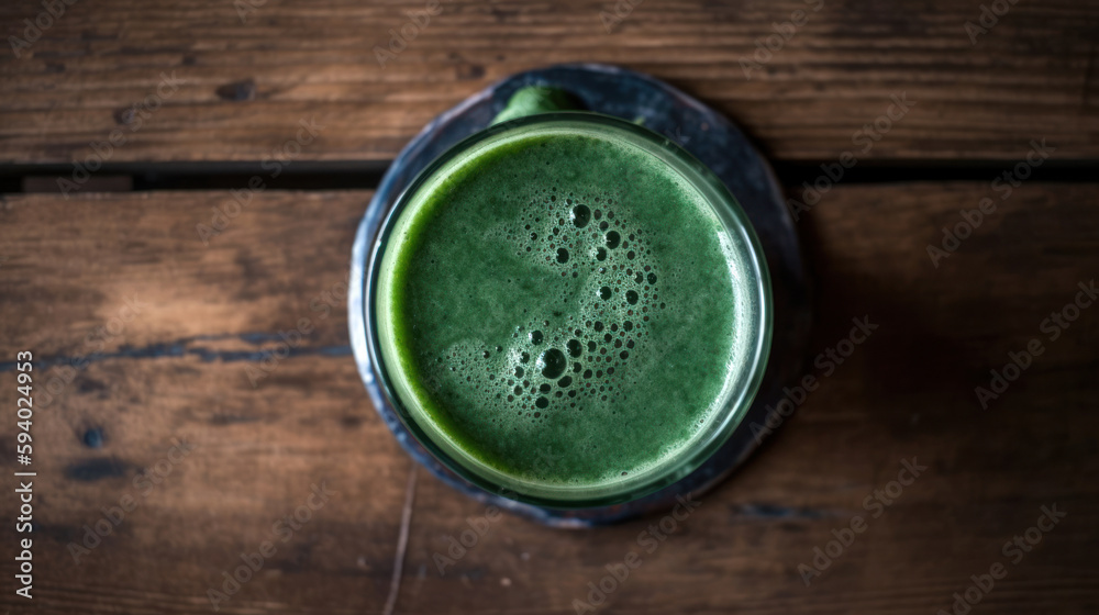 Fresh Green Spirulina Smoothie on a Rustic Wooden Table Fresh Green Spirulina Smoothie on a Rustic Wooden Table