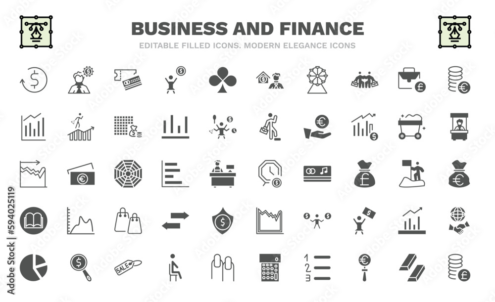 set of business and finance filled icons. business and finance glyph icons such as return of investment, credit card and ticket, ferris wheels, measure success, dual chart, dollar on business time, set of business and finance filled icons. business and finance glyph icons such as return of investment, credit card and ticket, ferris wheels, measure success, dual chart, dollar on business time,
