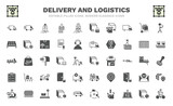 set of delivery and logistics filled icons. delivery and logistics glyph icons such as express delivery, ship by sea, boxes, pallet, cargo, shield, clipboard, by motorcycle, by bike vector.
