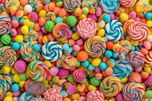 Background of colorful candies. Generative AI.