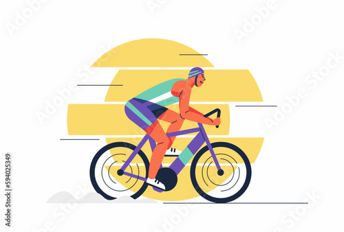 Young Athlete man in helmet is cycling a bicycle