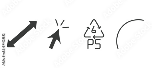 set of user interface filled icons. user interface glyph icons included scale arrows, mouse clicker, 6 ps, curve line vector.
