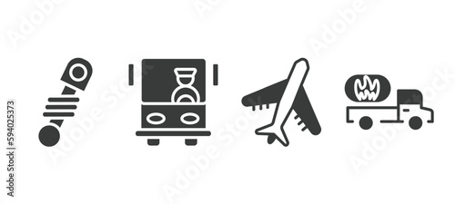 set of transportation filled icons. transportation glyph icons included shock breaker, bus front with driver, air transport, gas truck vector.