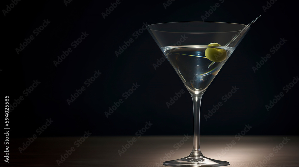 Martini on a black background. Generative AI.