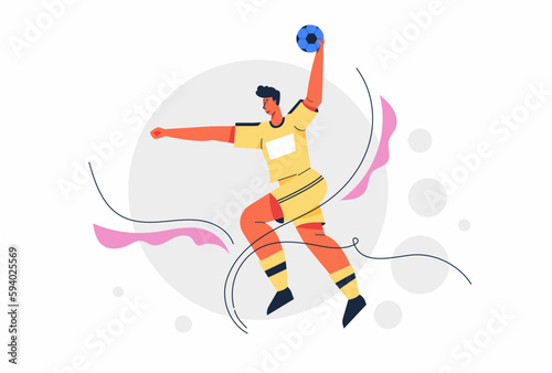 Abstract handball player jumping with the ball