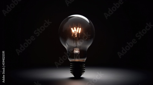 Modern Low Amber Light Bulb Glow on Dark Black Background, symbolizing a creative idea in the making, inspiration, or a breakthrough. With Licensed Generative AI Technology Assistance.