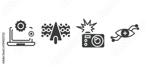 set of technology filled icons. technology glyph icons included services, solar plane, camera flash, contact lens vector.