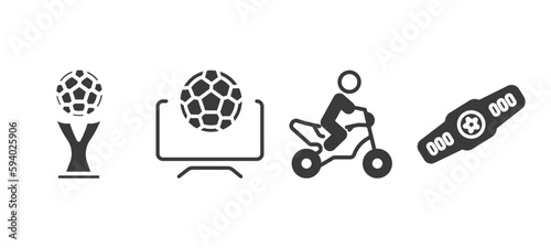 set of sport and games filled icons. sport and games glyph icons included world cup, football channel, motorbike riding, champion belt vector.
