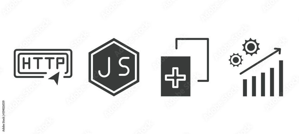 set of information technology filled icons. information technology glyph icons included http, js, duplicate, seo growth vector. set of information technology filled icons. information technology glyph icons included http, js, duplicate, seo growth vector.
