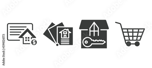 set of real estate industry filled icons. real estate industry glyph icons included deposit, catalog, tenant, shopping vector.