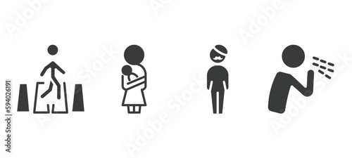 set of people and relation filled icons. people and relation glyph icons included road crossing, mother and baby, bohemian, cough vector.