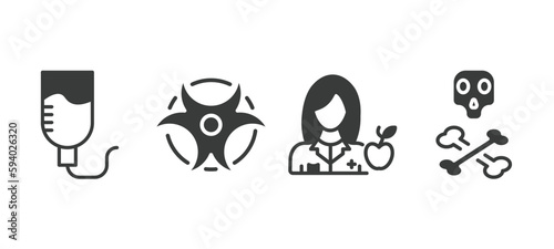 set of medical and healthcare filled icons. medical and healthcare glyph icons included perfusion, biological warning, nutrionist, dead vector.