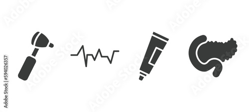 set of medical filled icons. medical glyph icons included otoscope, lifeline, ointment, pancreas vector.