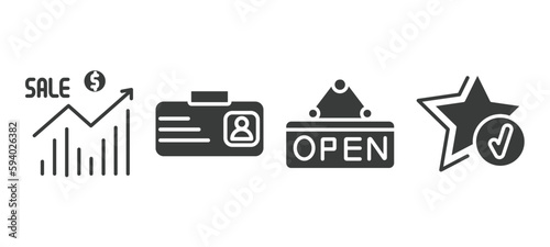 set of marketing filled icons. marketing glyph icons included sales, id, open, recommendation vector.